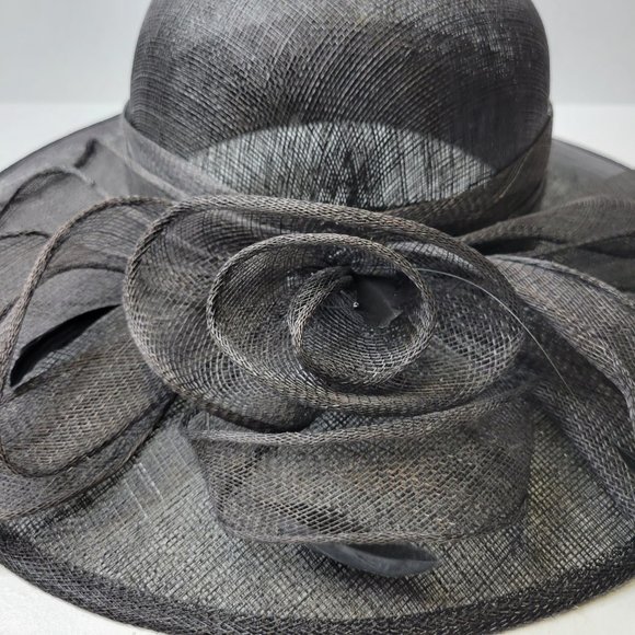 Large Wide Brim Hat Black Sinamay Hat Wedding Adjustable Hat- NEW main image 9